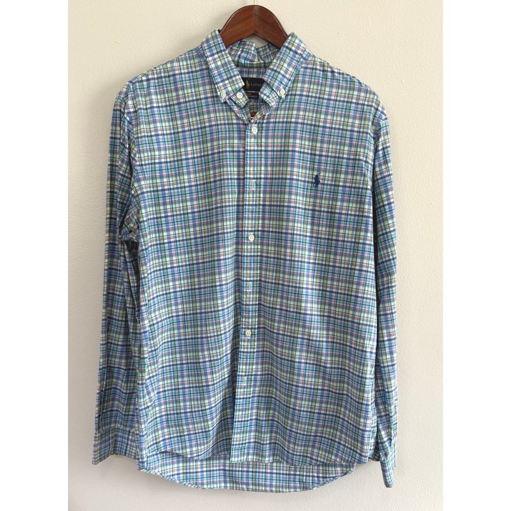 Polo Ralph Lauren Blue Multicolor Plaid Slim Fit‎ Button Down Shirt Sz L